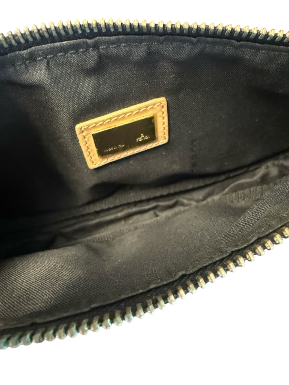 Vintage Y2K Fendi Zucchino Mini Pochette Half Moon Shoulder Bag Black Tan - Picture 8 of 9